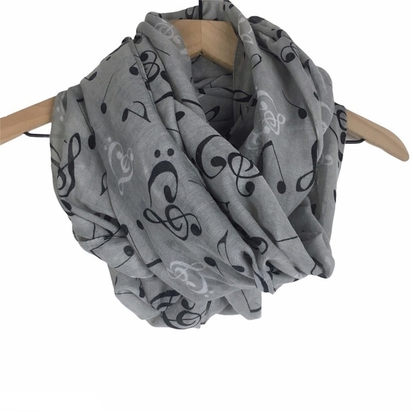 TORRID Scarf Music Notes Sheer & Knit Chunky Grey Infinity Warm Cozy Lot of 2 - Picture 5 of 12